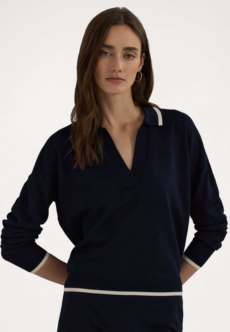 Lauren Ralph Lauren TWO TONE COTTON BLEND POLO SWEATER - Strikkegenser - lauren navy/mascarpone cream