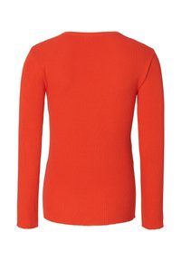Geribbelde lange mouw top in feloranje, met een ronde hals en een aansluitend ontwerp, met een gestructureerd oppervlak en onafgebroken zoomdetails.
