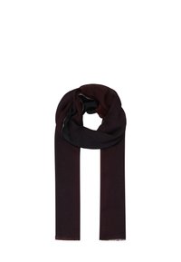 Écharpe bordeaux au toucher doux, affichant un design uni et des extrémités à franges. La doublure intérieure est noire, contrastant avec la couleur extérieure.