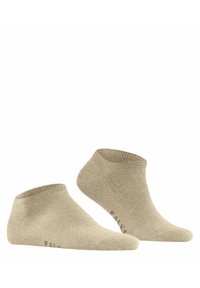 Beżowe skarpetki do kostek wykonane z miękkiego materiału, z prążkowanym wykończeniem, minimalistycznym designem oraz wzmocnionymi szwami przy palcach.