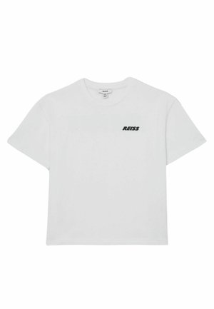 Witte T-shirt met korte mouwen van katoen, met een zwart "REISS"-logo op de linkerborst. Regular fit, ronde hals.