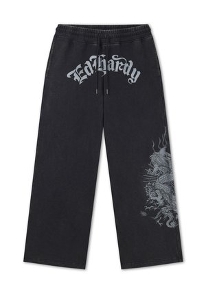 Ed Hardy, MENS GOTHIC FLAMING DRAGON ACID WASH RELAXED JOGGER - Pantaloni sportivi - black