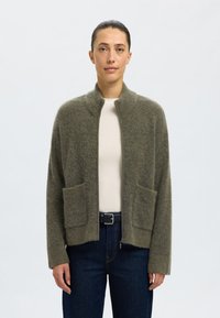 Selected Femme SLFSIA ZIPPER CARDIGAN  - Cardigan - khaki