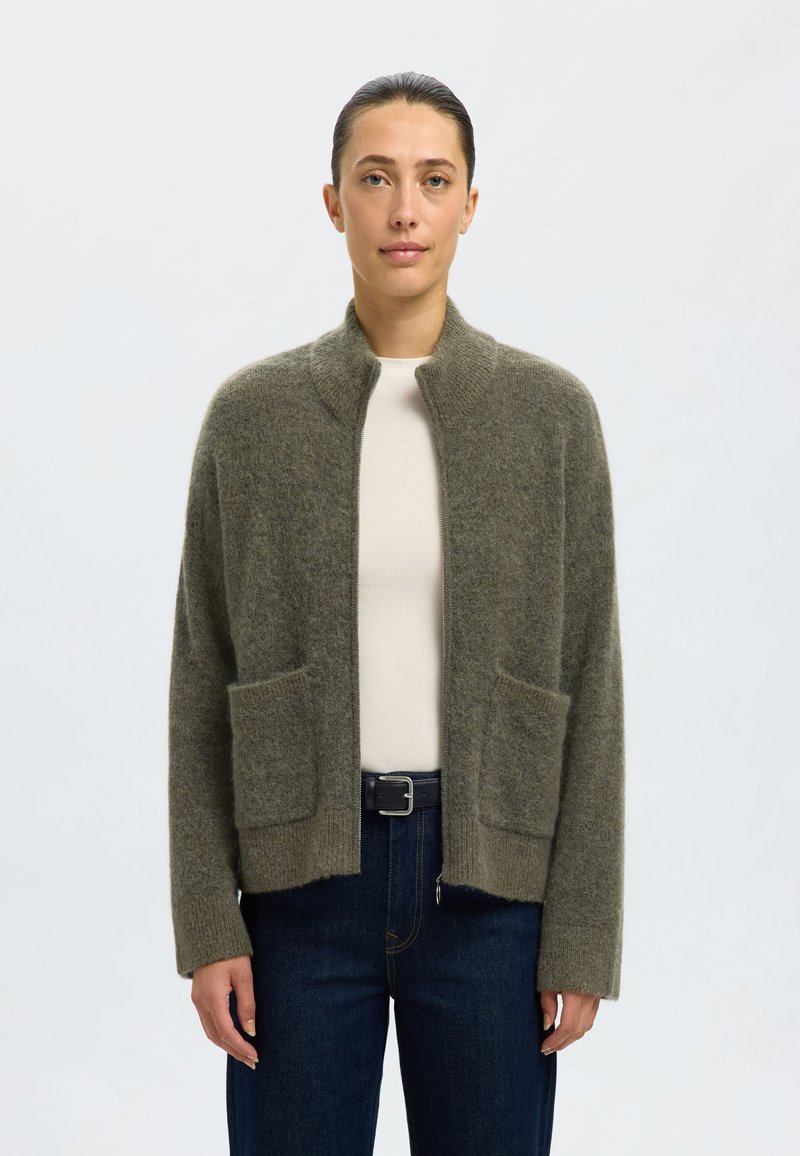 Selected Femme SLFSIA ZIPPER CARDIGAN  - Cardigan - khaki