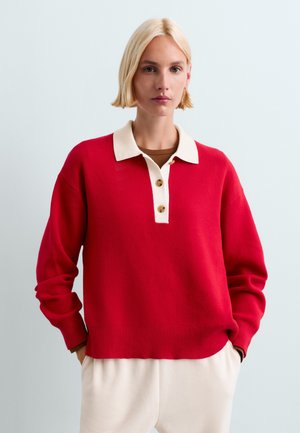 OYSHO, CONTRAST KNIT POLO JUMPER - Polo - strawberry
