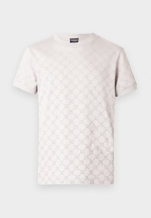 Lichtgrijs T-shirt met een subtiel textuurpatroon, ronde hals en korte mouwen. Gemaakt van zacht katoen.