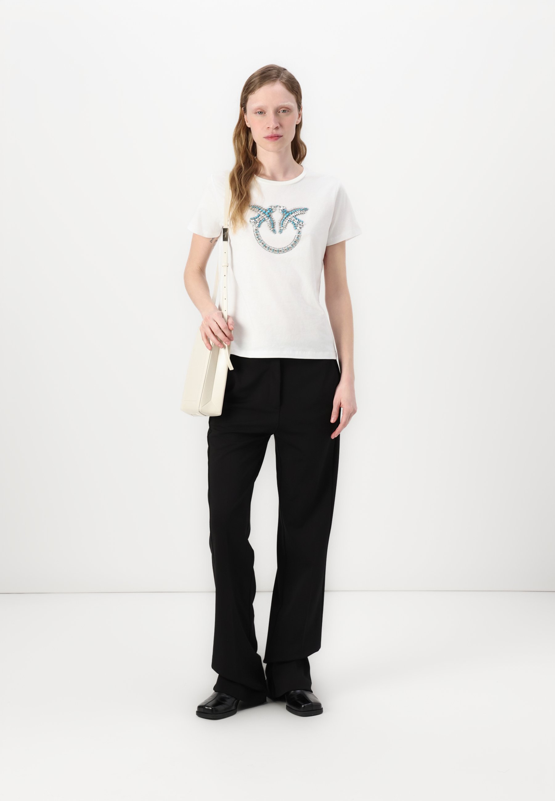 売れ筋商品|||ピンコ Tシャツ レディース トップス QUENTIN LOGO BIRDS RICAMATO - Print T-shirt - white Pinko QUENTIN LOGO BIRDS RICAMATO - Print T-shirt - white