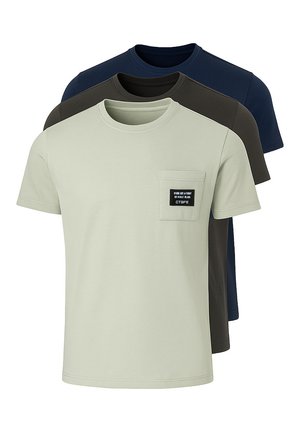 SET OF 3  - Camiseta estampada - off white light grey navy
