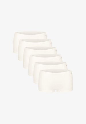 Caleçons en coton blanc dans un pack de six. Texture douce, ceintures élastiques et un design minimaliste sans motifs ou accents visibles.
