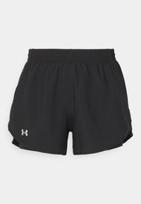 Zwarte sportshorts van lichte stof. Voorzien van een elastische tailleband en zijsplitten voor bewegingsvrijheid. Inclusief een klein logo.