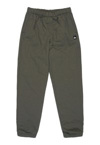Olijfgroene gewatteerde joggers met een elastische tailleband en boorden, voorzien van twee zijzakken en een klein zwart logo-opdruk.
