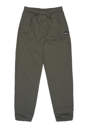 Olivgrüne, gesteppte Jogginghosen mit elastischem Bund und Bündchen, zwei seitlichen Taschen und einem kleinen schwarzen Logo-Patch.