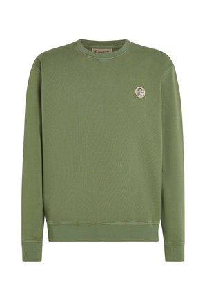 Olivengroene sweatshirt van een katoenmix, met lange mouwen, een ronde hals en een klein circulair logo op de borst.