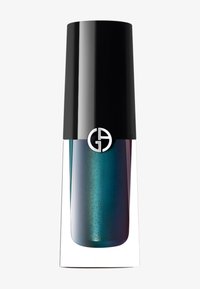 Bouteille de vernis à ongles avec un capuchon noir brillant et une base transparente. Le vernis présente un mélange irisé de teintes teal et violet.