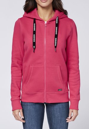 MIT KAPUZE UND LOGO-BAND - Zip-up sweatshirt - raspberry