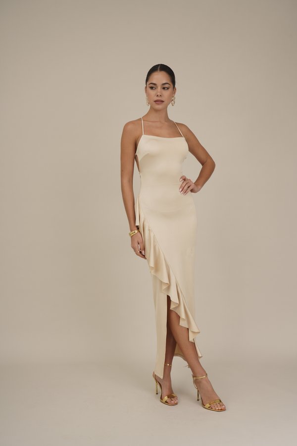 WEDDING GRACE RUFFLE - Jersey dress - champagne