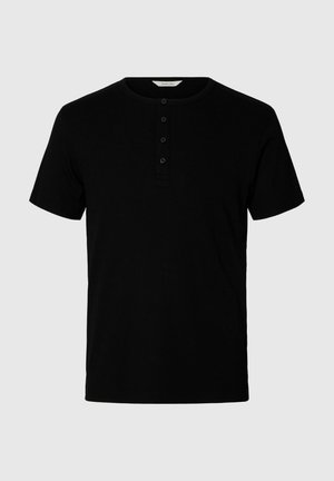 Selected, T-SHIRT RIBBED BUTTON - T-shirt basic - black