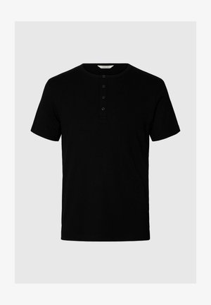 Selected, T-SHIRT RIBBED BUTTON - T-shirt basic - black