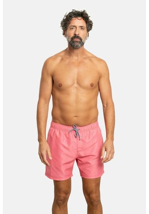 Bañador corto rosa con cintura elástica y cordón de ajuste. Fabricado en material ligero, presenta un diseño simple y de color sólido.