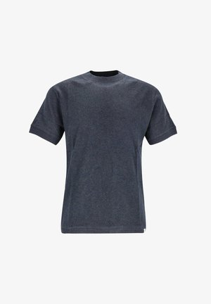 Navyblaues T-Shirt mit kurzen Ärmeln, aus weichem Stoff und mit Rundhalsausschnitt. Bietet eine lockere Passform und ein schlichtes Design ohne Muster oder Akzente.
