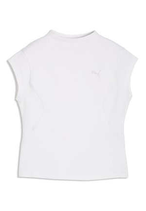 Débardeur blanc de sport avec encolure ronde et logo Puma discret sur la poitrine à gauche.