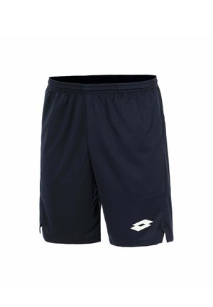 Schwarze Sportshorts mit elastischem Bund und kleinem weißem Logo am linken Bein, auf weißem Hintergrund dargestellt.