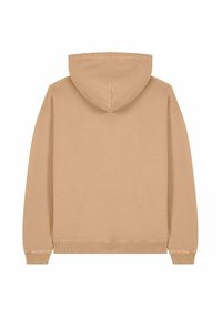 Felpa con cappuccio in beige chiaro, caratterizzata da una vestibilità morbida, polsini e orlo a coste, e una texture liscia senza grafiche o pattern visibili.