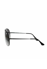 Occhiali da sole neri con montatura rotonda, lenti a gradiente scuro e aste in metallo sottili con una leggera curva alle estremità.