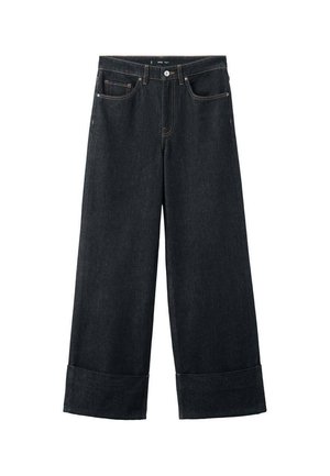 Vaqueros de pierna ancha en denim oscuro con dobladillo enrollado, bolsillos delanteros y costuras en contraste. Fabricados con tejido de denim resistente para mayor durabilidad.