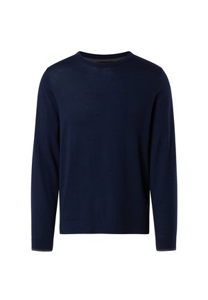 Navyblauer Pullover mit langen Ärmeln aus weichem Stoff. Verfügt über einen runden Ausschnitt und ein schlichtes Design, mit kontrastierenden Details an den Ärmelbündchen.
