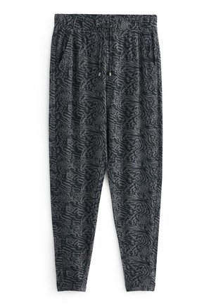 Jogginghosen in Schwarz mit einem strukturierten, dunkelgrauen Tiermotiv. Mit elastischem Bund und Kordelzug sowie seitlichen Taschen.