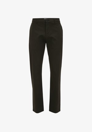 Tumed rohelised, slim-fit püksid kergekaalulisest kangast. Omavad nööbikinnitust ja vöökonstruktsioone, sileda tekstuuriga. Klassikaline sirge jala disain.
