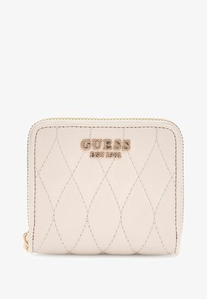 Beez värvitud tikitud rahakott kuldse tõmbluku ja "GUESS EST 1981" logoga kuldsete tähtedega esiosas keskel.