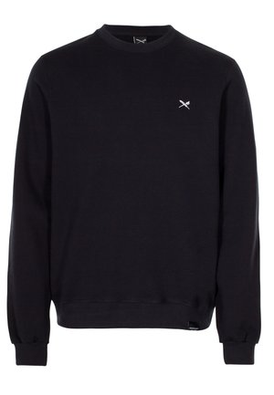 Felpa nera realizzata in misto cotone, con maniche lunghe, collo rotondo e un piccolo logo bianco sul petto. Texture morbida e liscia.