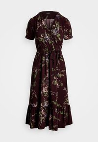 Lauren Ralph Lauren FLORAL JERSEY SURPLICE PUFF SLEEVE DRESS - Jerseyklänning - burgundy multi