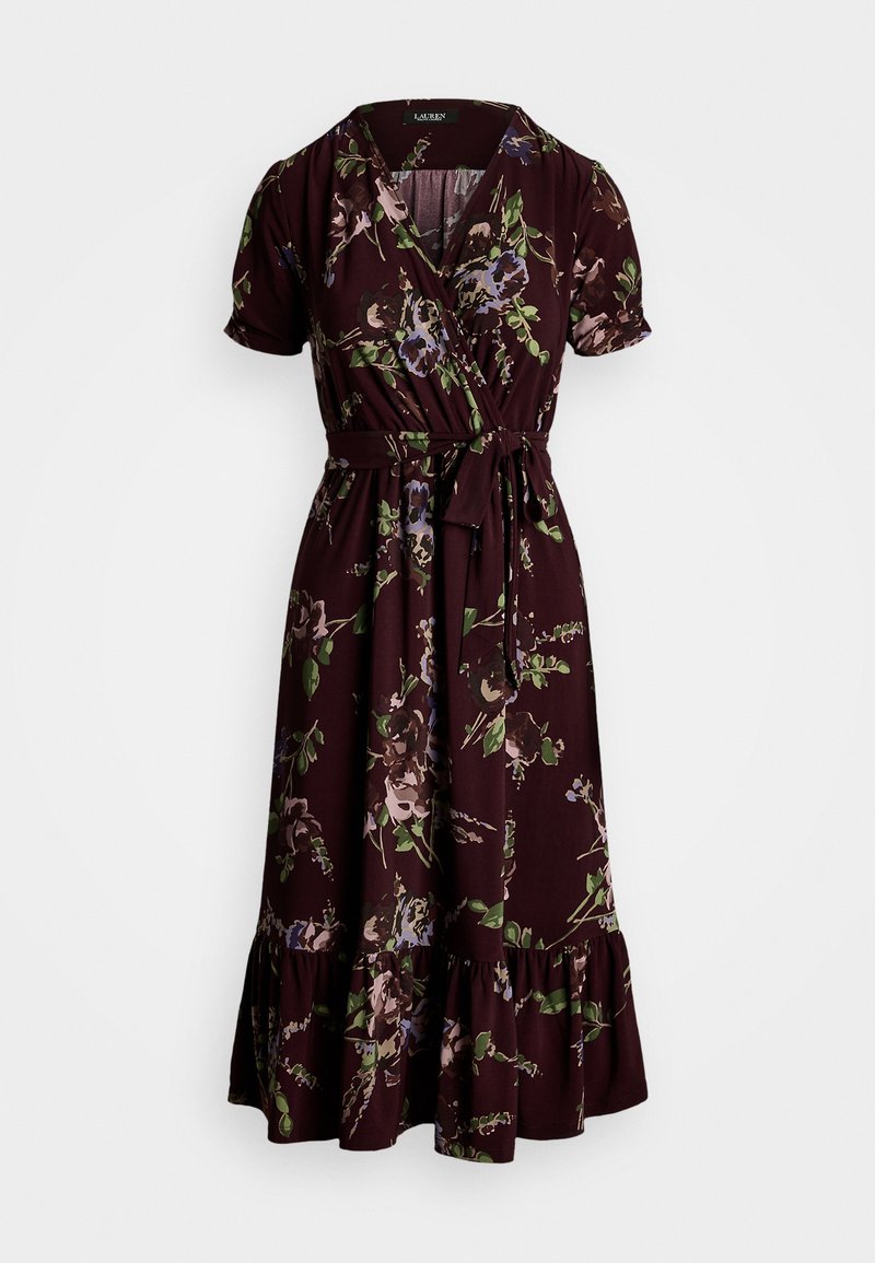Lauren Ralph Lauren FLORAL JERSEY SURPLICE PUFF SLEEVE DRESS - Trikotaažkleit - burgundy multi
