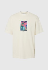 SLHRELAXWILL LICENSE O NECK TEE - Trükipildiga T-särk - egret printmulti color