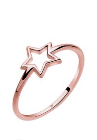 Roségoldring mit einem sternförmigen Design und offenem Zentrum. Hergestellt aus 925er Sterlingsilber mit glatter, polierter Oberfläche.