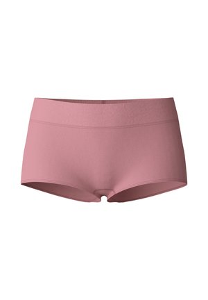 Roze katoenen boyshorts met een gladde textuur, een brede tailleband en een mid-rise pasvorm, ontworpen voor comfort en een goede pasvorm.