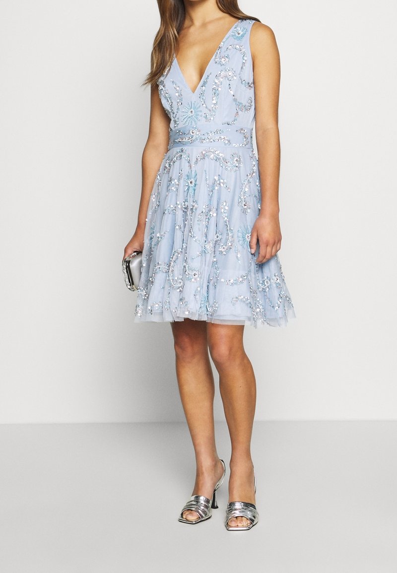 beaded cocktail dresses petite Short Faux-Wrap Beaded Cocktail Dress
