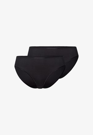 To sorte sømløse trusser til kvinder med mellemhøj talje og simpelt design, vist på en hvid baggrund.