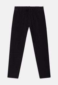 Czarne legginsy wykonane z miękkiego, elastycznego materiału. Posiadają szeroki, elastyczny pas w talii oraz dopasowany krój. Bez wzorów i ozdób.