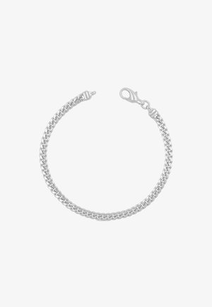 Bracciale in argento con maglie spesse e chiusura a gancio. Texture liscia con finitura lucida.