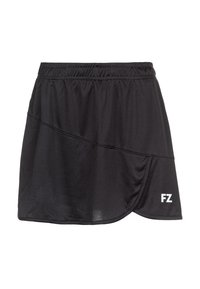 Svart sportkjol i lättviktsmaterial, med resårmidja och lagerdesign samt vitt "FZ"-logotyp på fållen.