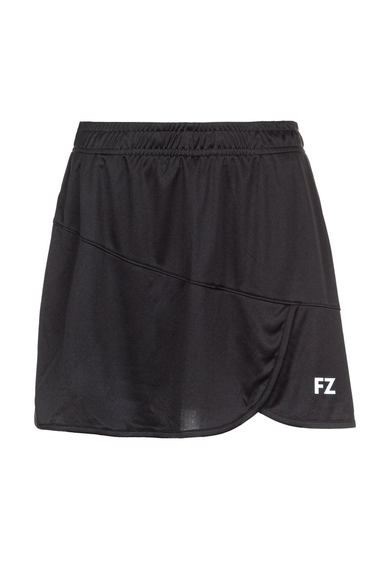 Svart sportkjol i lättviktsmaterial, med resårmidja och lagerdesign samt vitt "FZ"-logotyp på fållen.