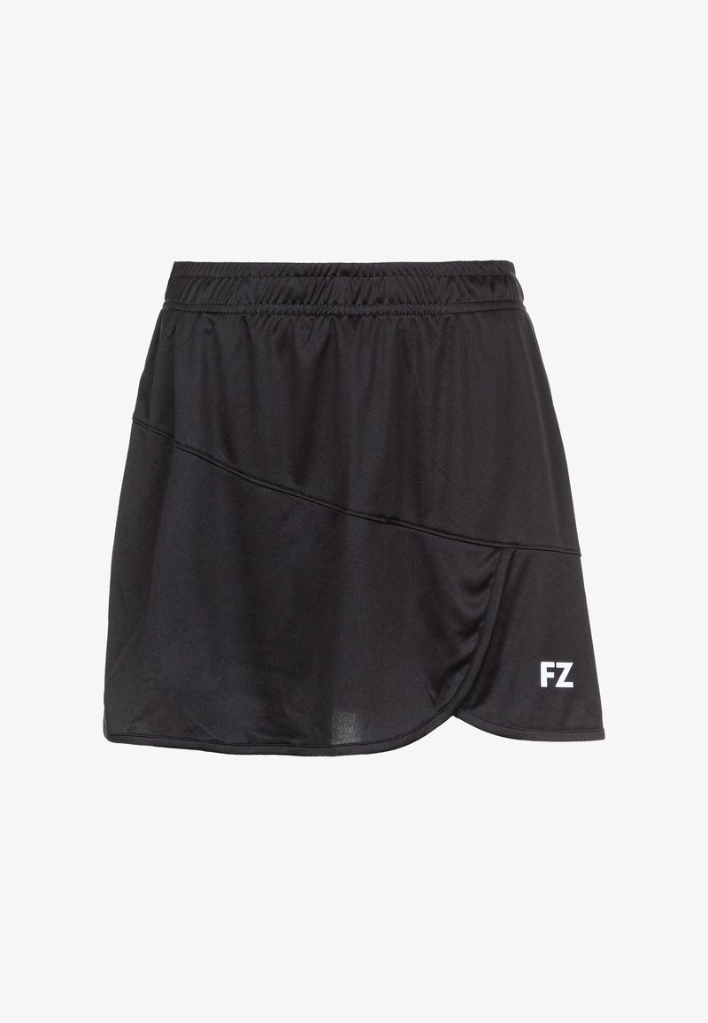 Mustat urheiluhameet, jotka on valmistettu kevyestä kankaasta, elastisella vyötäröosalla ja kerrosrakenteella, jossa valkoinen "FZ" -logo helassa.