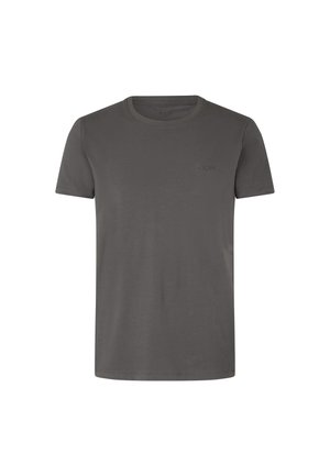 Grey short-sleeve t-shirt made from soft fabric; features a round neck and a small, embossed logo on the chest.