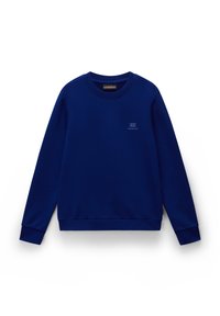 Navyblauwe sweatshirt van zachte stof, met een ronde hals, lange mouwen en een klein logo detail op de borst.