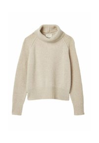 Bež kudumine särk kõrge kaelusega, ribatud varrukateta ja äärtega. Omab lõdva lõikega ja tekstuurset pinda.