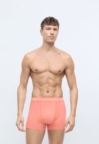 Koralie Calvin Klein bokseru šorti ar elastīgu jostu. Izgatavoti no gludas auduma, tiem ir pieguļoša fasona un nav redzamu rakstu.